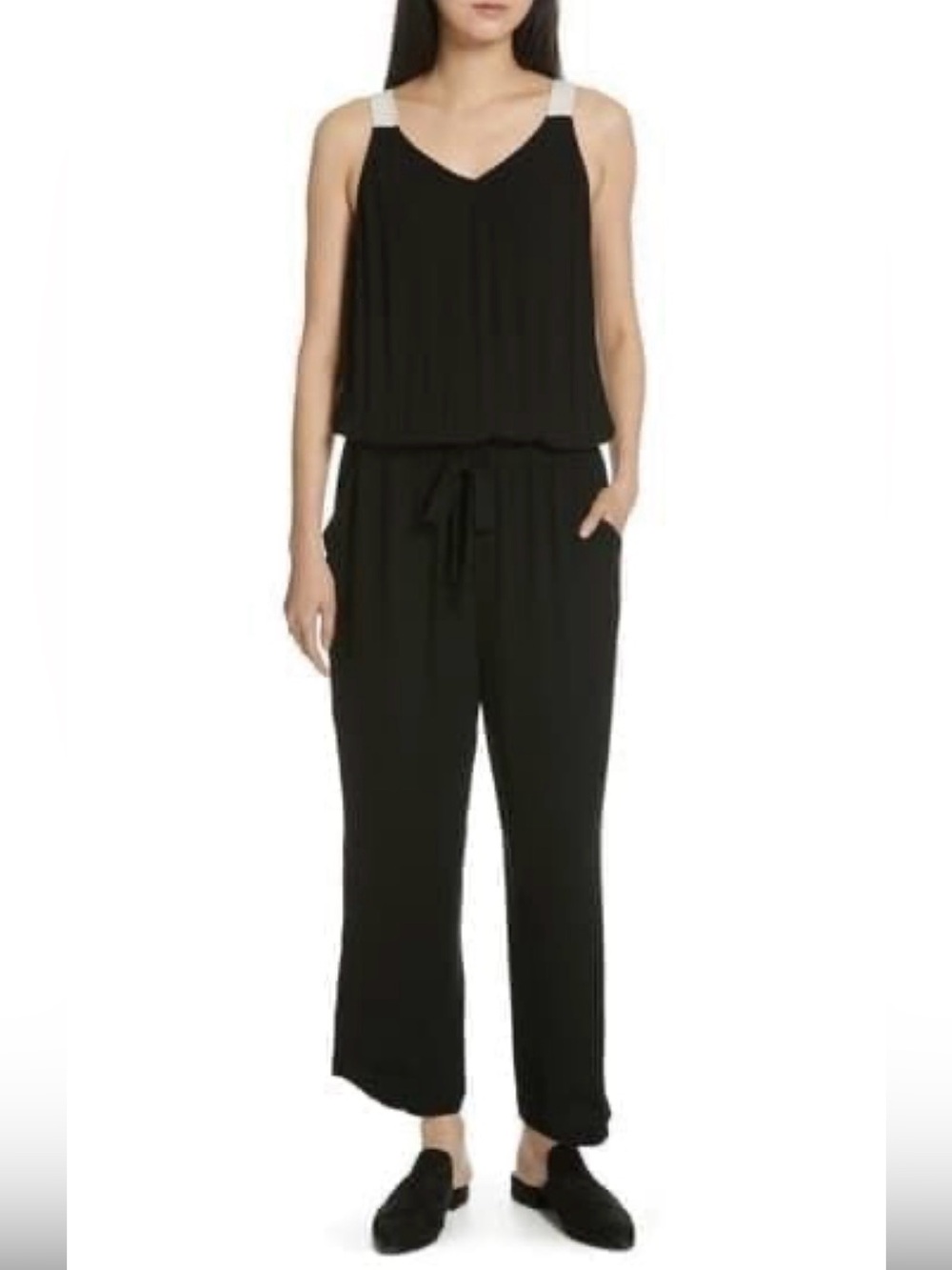 100% Silk Eileen Fisher Georgette Crepe Jumpsuit Sz Medium Without tags